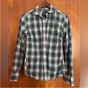Women’s American Eagle Outfitters Plaid Button Down Shirt, Green/Blue, Size 6
